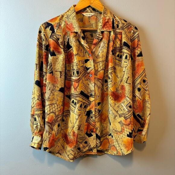 Rare! Jour Ferie Vintage Button Down Blouse Classy Academia Womens Bold - Picture 1 of 4
